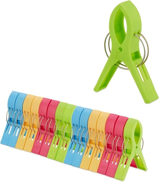 Set di Clip per Asciugamano per Spiaggia XL da 16 - Strangolapiedi per Asciugamano 12x2x8 cm - Diversi Colori