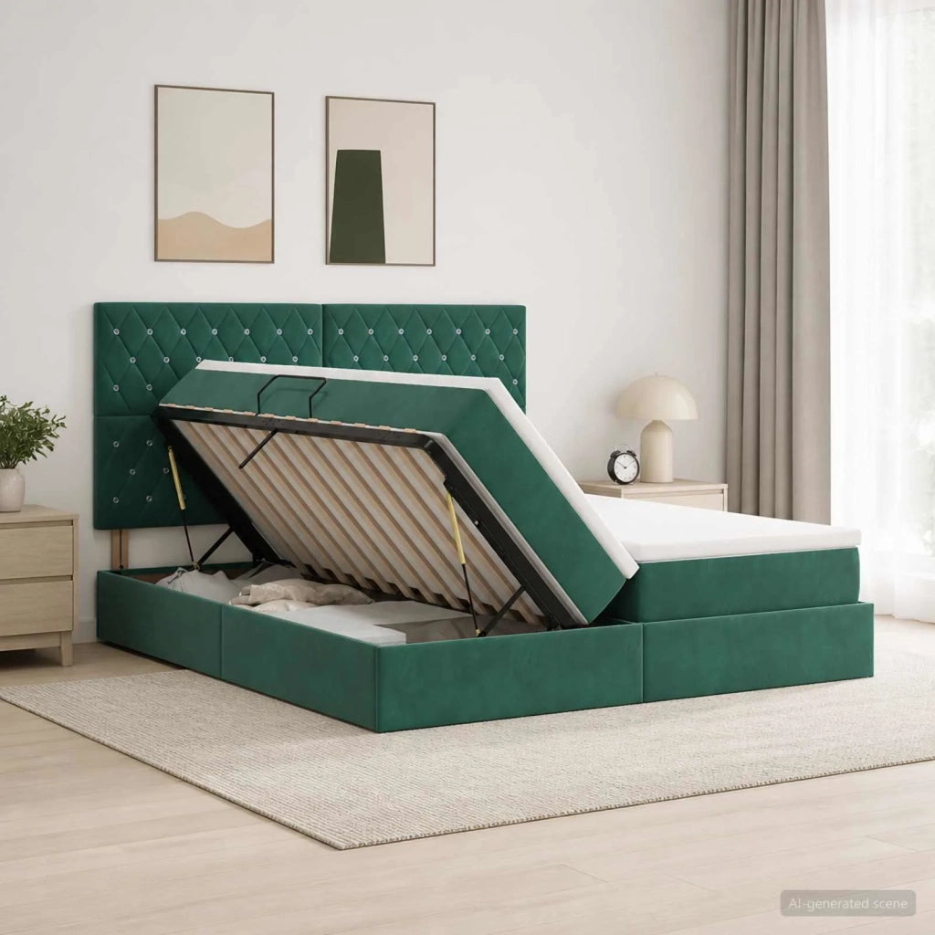 Letto con contenitore LED e materasso Verde Scuro 200 x 200 cm 3460263