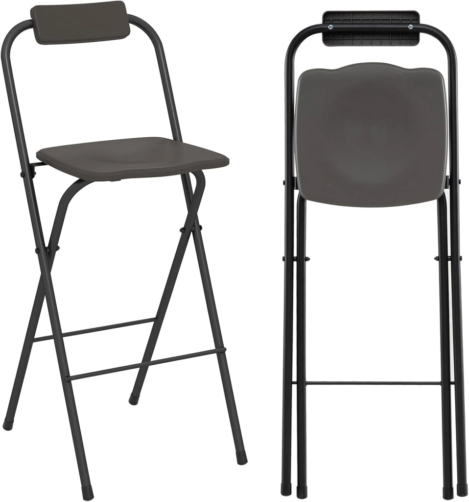Set di 2 Sgabelli da Bar Pieghevoli, Sedia Alta con Schienale e Poggiapiedi, Struttura in Metallo, per Interno ed Esterno, Portata 150 kg (Marrone)
