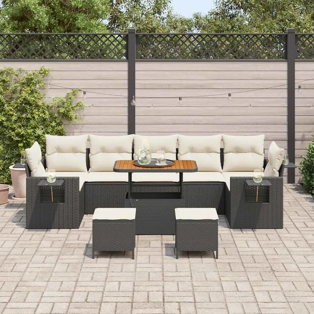 Set Divano da Giardino 13 pcs Nero e Crema polyrattan