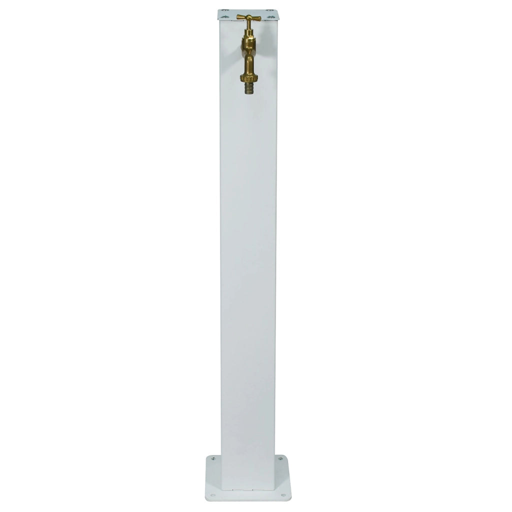 Fontana da Giardino Design a Colonna Quadrata 20x20x97 cm con Rubinetto in Ottone Struttura in Acciaio Bianco