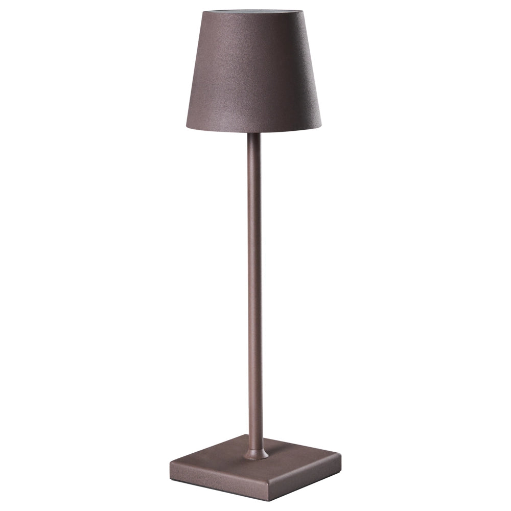 Lampada da tavolo marrone in alluminio per interni ed esterni, moderna, con interruttore touch e cavo USB per ricarica senza fili