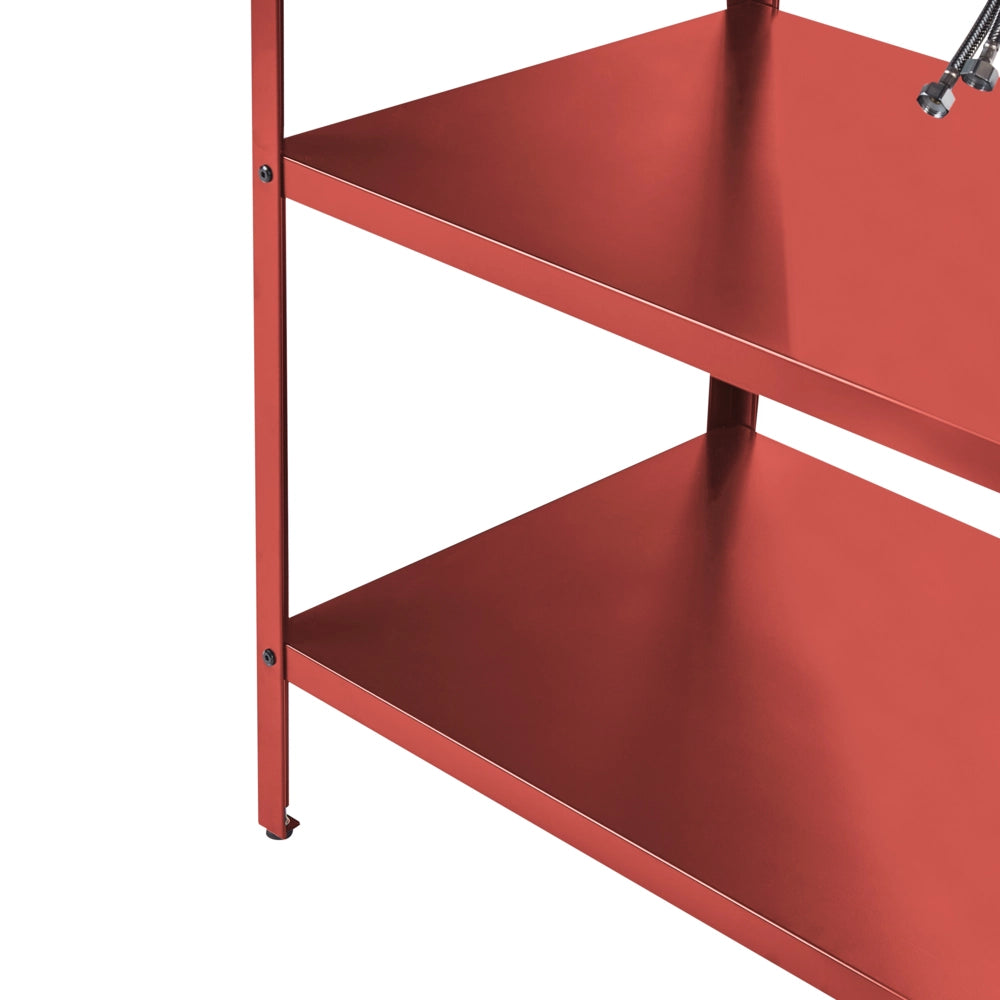 Isola da cucina da esterno con lavello Rosso Acciaio inossidabile 80 x 50 x 92 cm Rubinetto monocomando 2 ripiani Piano da cucina da giardino