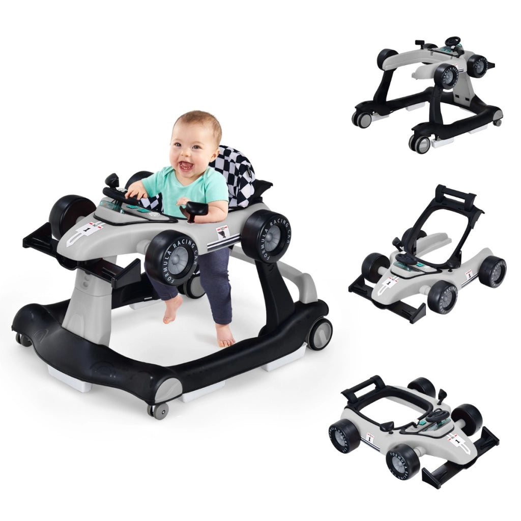 Primi passi 4 in 1 per neonati con altezza e velocit¨¤ regolabili, Primi passi a spinta con carillon con luci Grigio