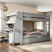 Letto a castello 140x200 cm con scrivania e contenitore in legno grigio