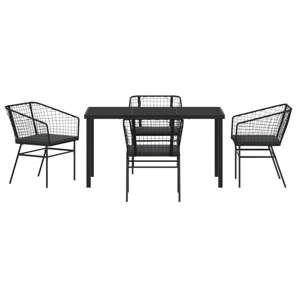 Set da Pranzo da Giardino in 5 Pezzi con Cuscini in Polyrattan Nero