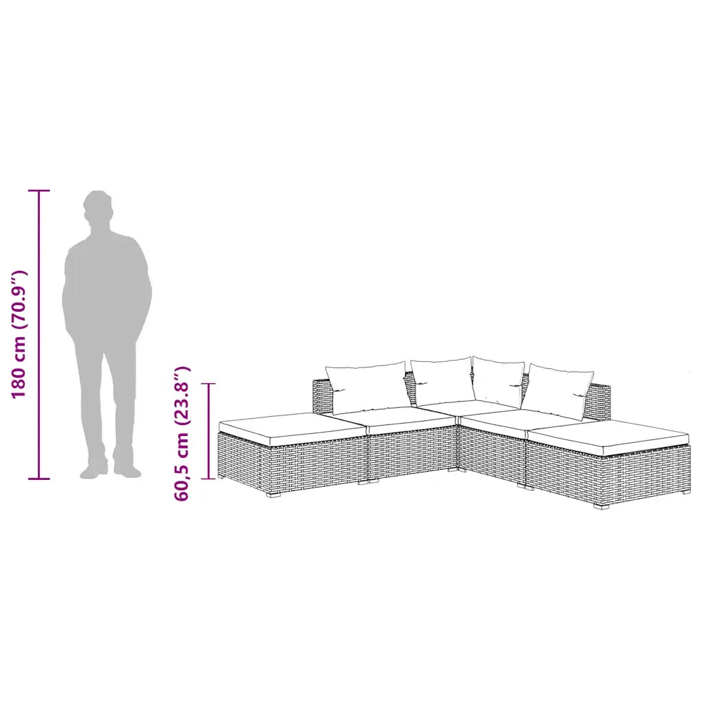 Set Divani da Giardino 5 pz con Cuscini in Polyrattan Grigio 3101613