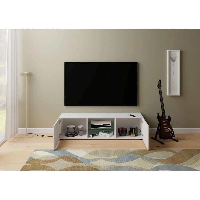 Porta TV moderno 2 ante con vano a giorno 150x40x40 cm Elios - Bianco Lucido