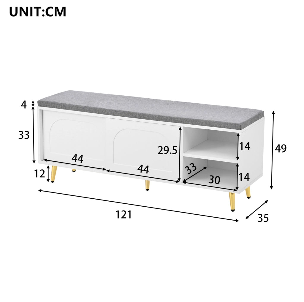 Mobile scarpiera 121x35x49 cm bianco con seduta e vano contenitore
