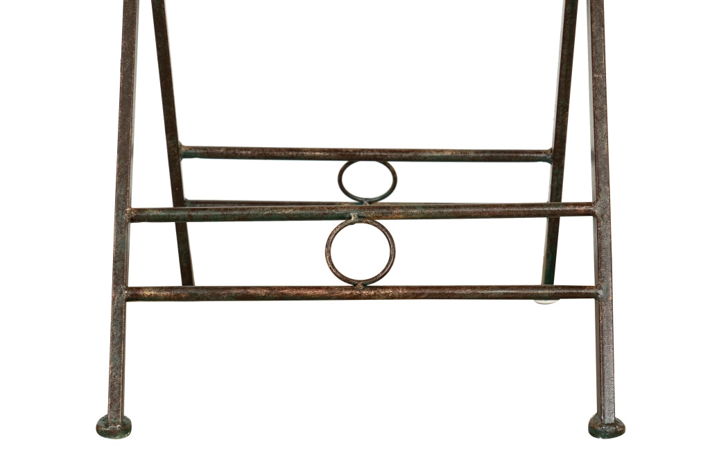 Biscottini Tavolino vassoio pieghevole in ferro battuto finitura ruggine anticata Diam.70XH76 cm