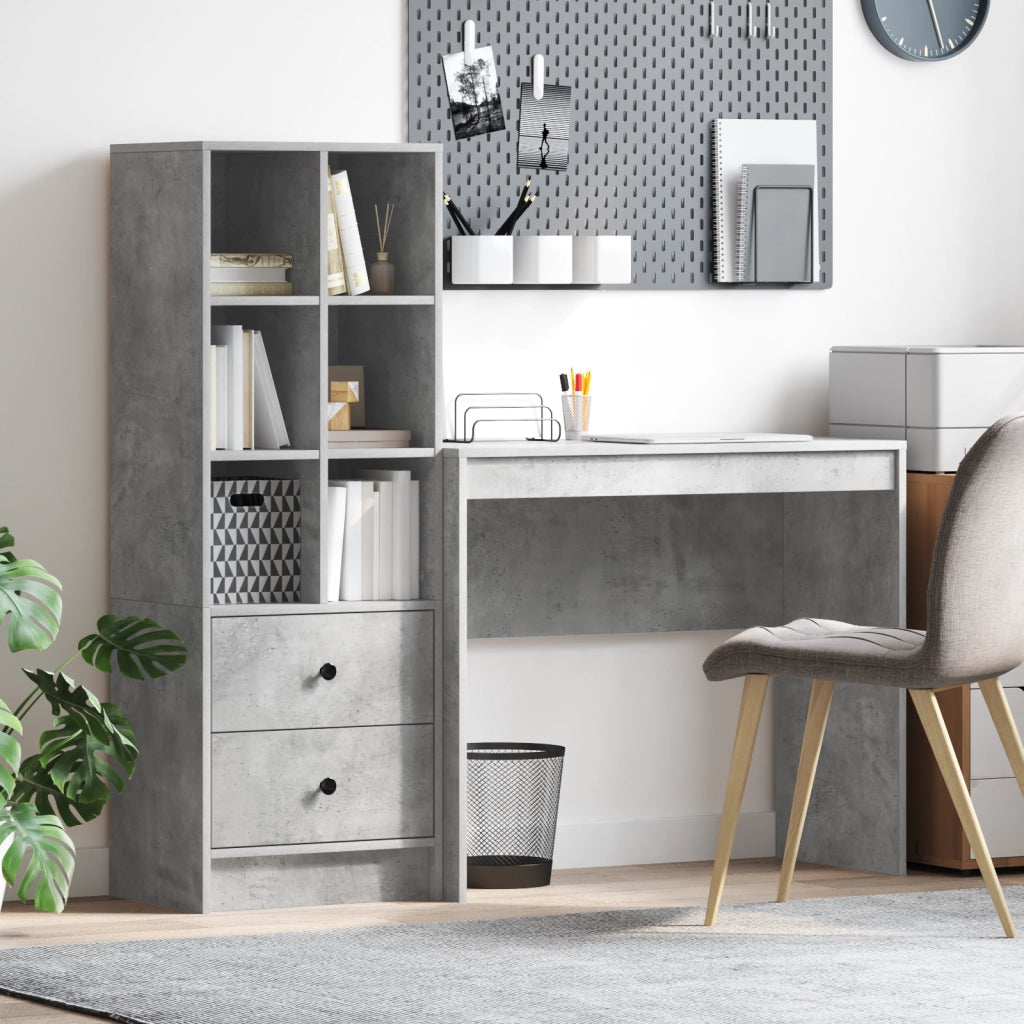 Scrivania con Storage Grigio Cemento Legno Ingegnerizzato