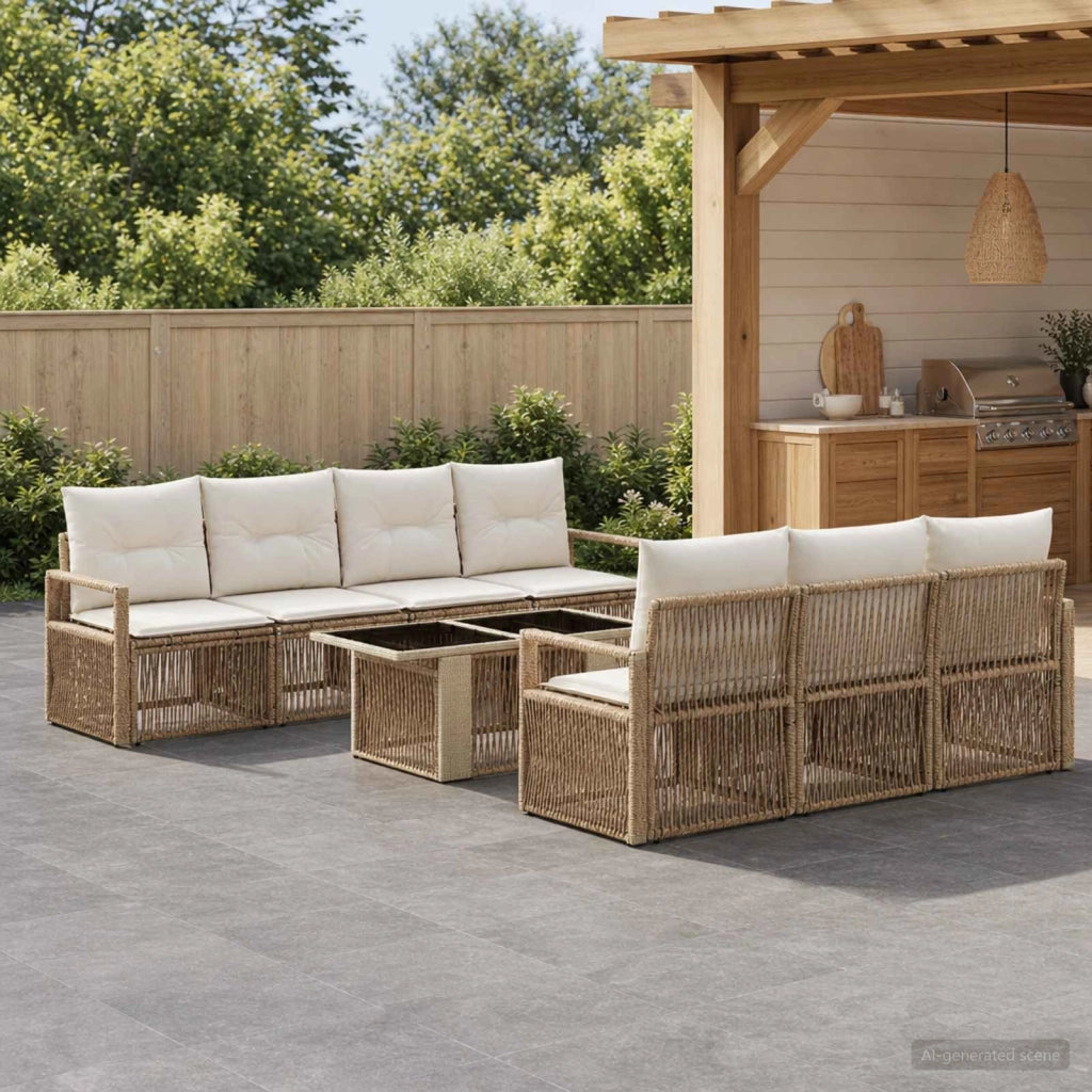 Set Divano da Giardino 8 pz Beige e Bianco Crema polyrattan 3437061