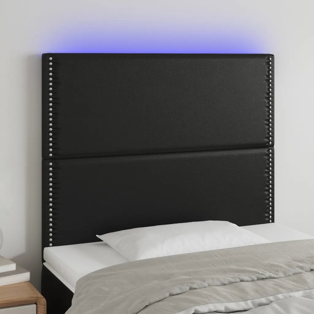 Testiera | Testata a LED Nera 100x5x118/128 cm in Similpelle