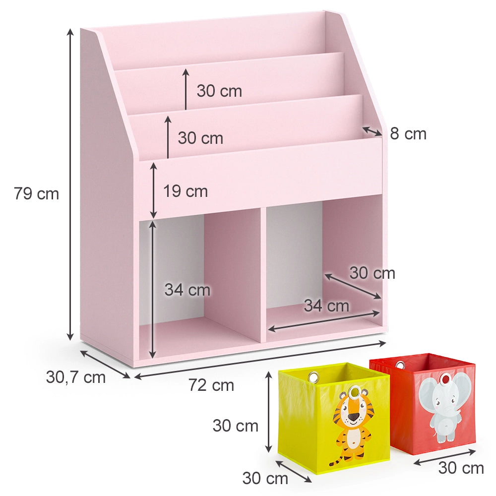 Vicco Libreria bambini rosa 72 x 79 cm con 2 scatole pieghevoli (elefante, tigre)