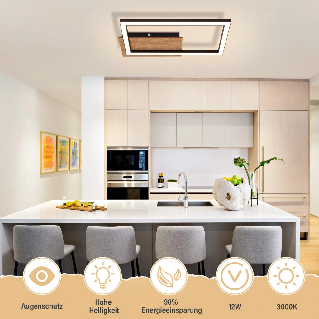 ZMH Lampada da soffitto plafoniera LED rettangolare nera retrò 3000K per camera letto