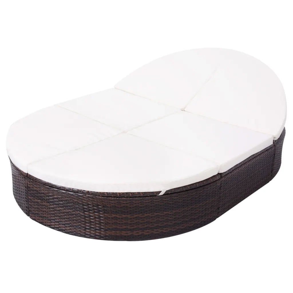 Lettino Prendisole con Cuscino in Polyrattan Marrone cod mxl 63139