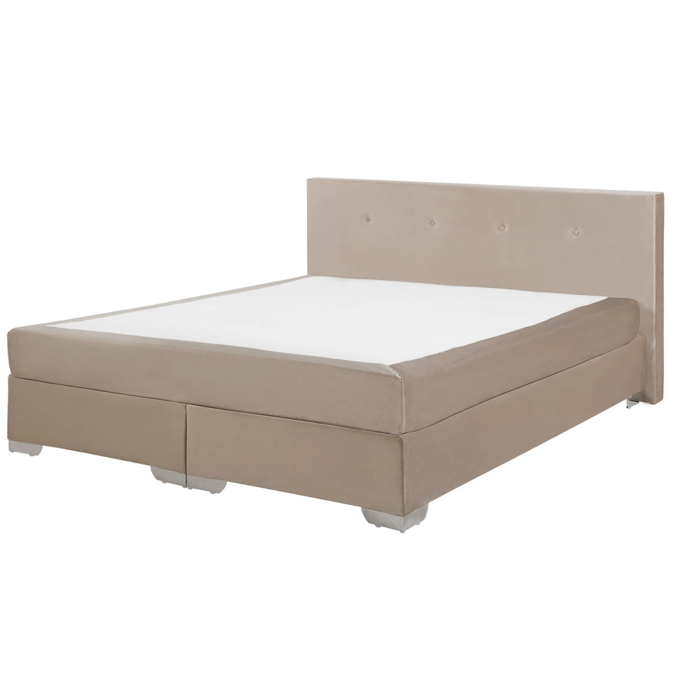 Letto Beige Velluto 160 x 200 cm Imbottito Struttura con Poggiatesta e Materasso