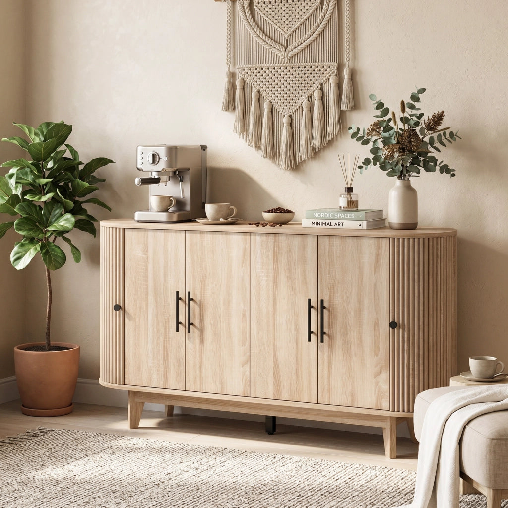 Credenza ovale con 4 ante e 2 ripiani regolabili ¨C Xylo ¨C 147x40x76 cm, quercia