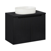 Set VANO 80cm: mobile sotto lavabo con armadietti + piano per lavabo nero opaco + lavabo da appoggio scanalato bianco
