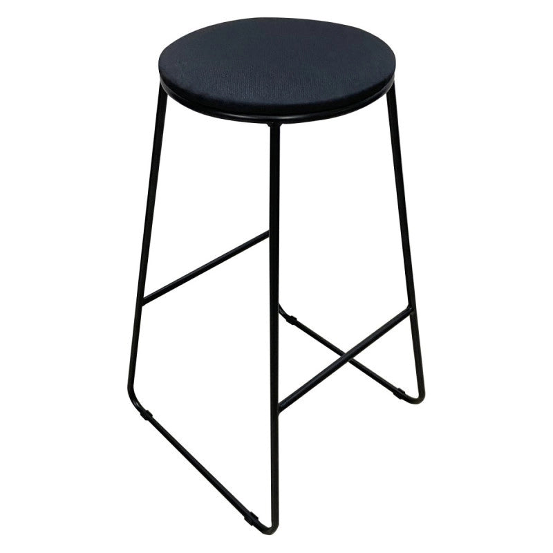 Set di 6 Sgabelli Colby Seduta Rotonda In Tessuto Nero/gambe Nere 32x32x71