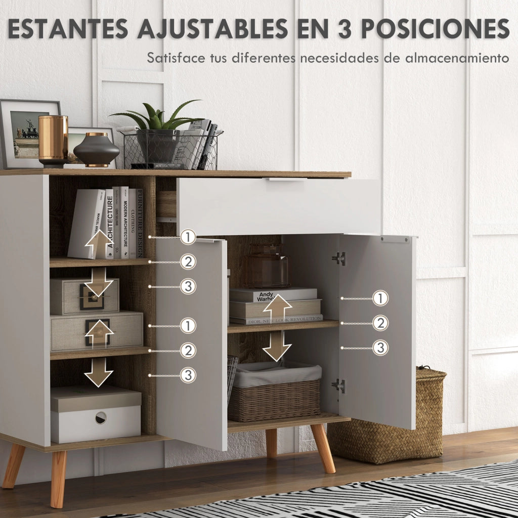 Credenza da Cucina ¨C Zephmum ¨C Bianco e Naturale 95x35x85 cm