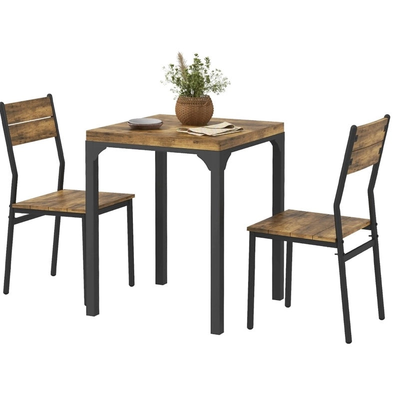 Set da pranzo 3 pezzi con tavolo e 2 sedie in MDF e metallo marrone