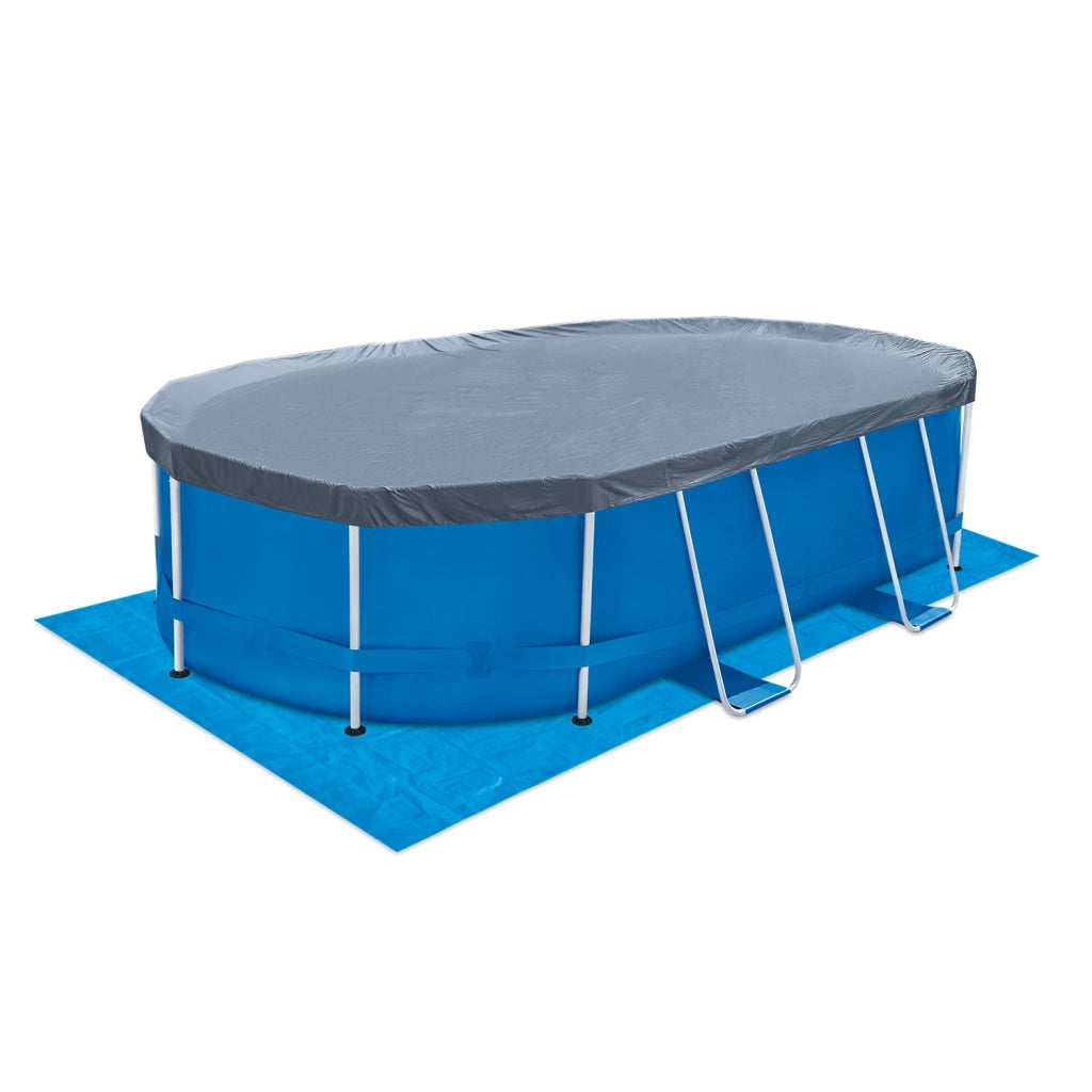 PISCINA OVALE ELITE METAL FRAME - 4,88 x 3,05 x 1,07 m, con pompa filtro 12V - 3,8 m3, gradino pieghevole, copertura e telo di fondo
