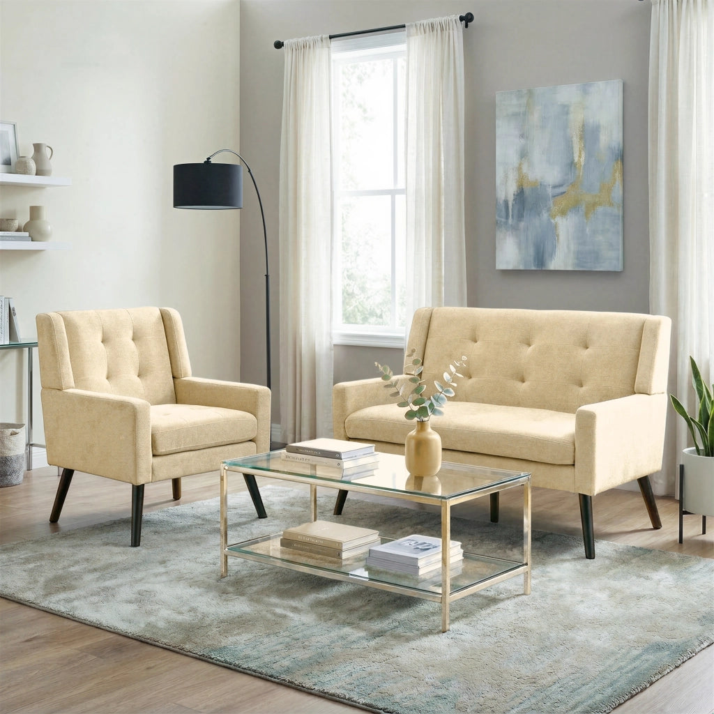 Set di 2 poltrone imbottite con cuscini in schiuma ad alta densità beige