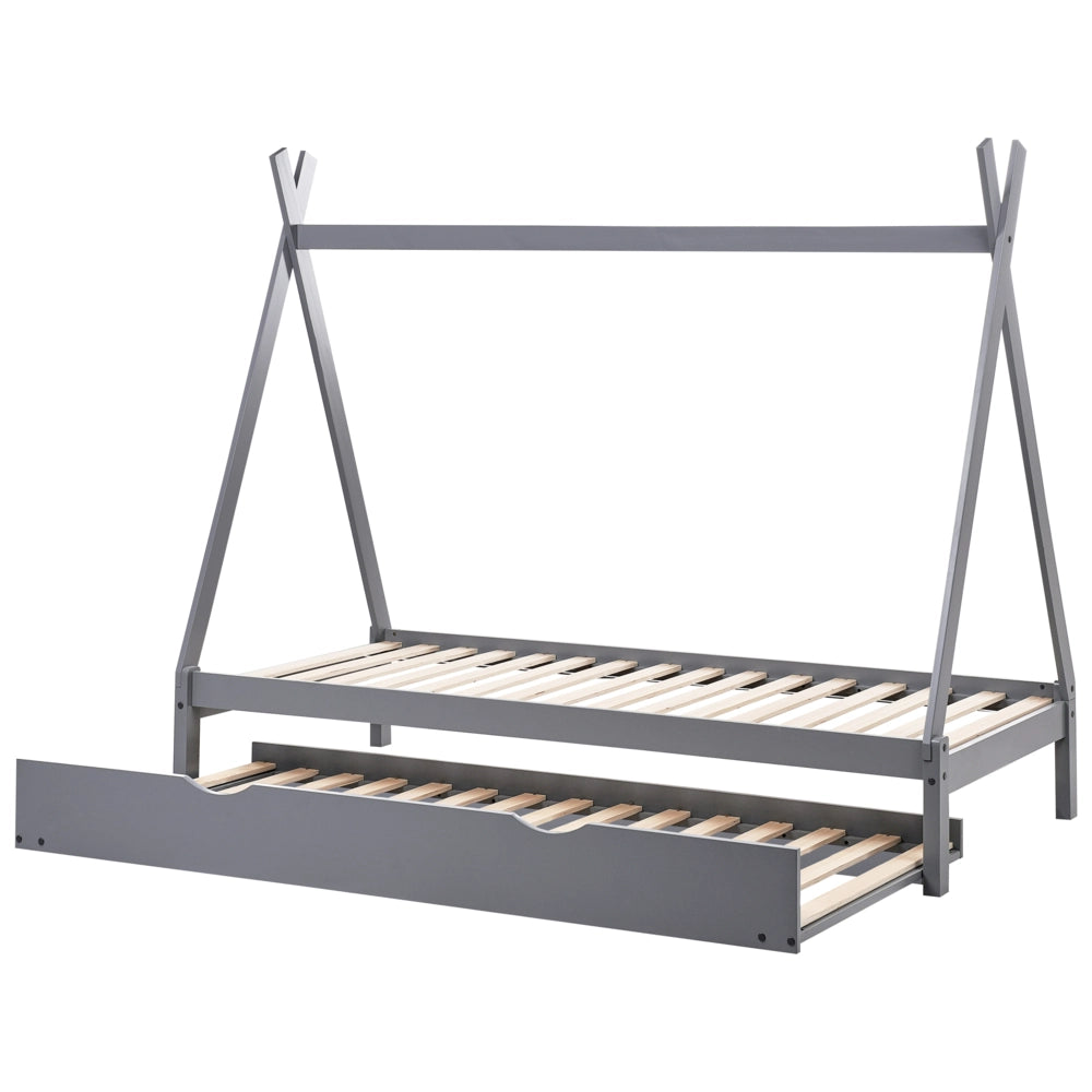 Letto a ribalta per bambini in legno di pino grigio UE misura singola 90 x 200 cm letto a doghe per cameretta moderna per bambini.