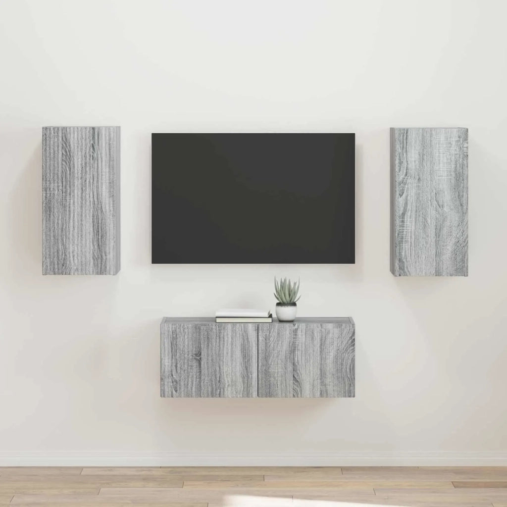 Set mobile TV 2 pz-Credenza per TV Grigio Sonoma Legno multistrato 277534