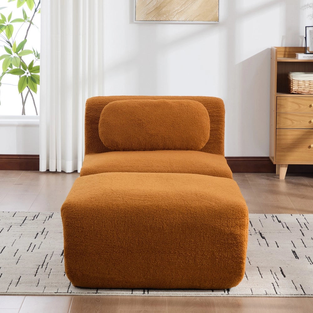 Divano Modulare in Tessuto Chenille ¨C MINIMAL ¨C Caramel, Morbido, Antimacchia