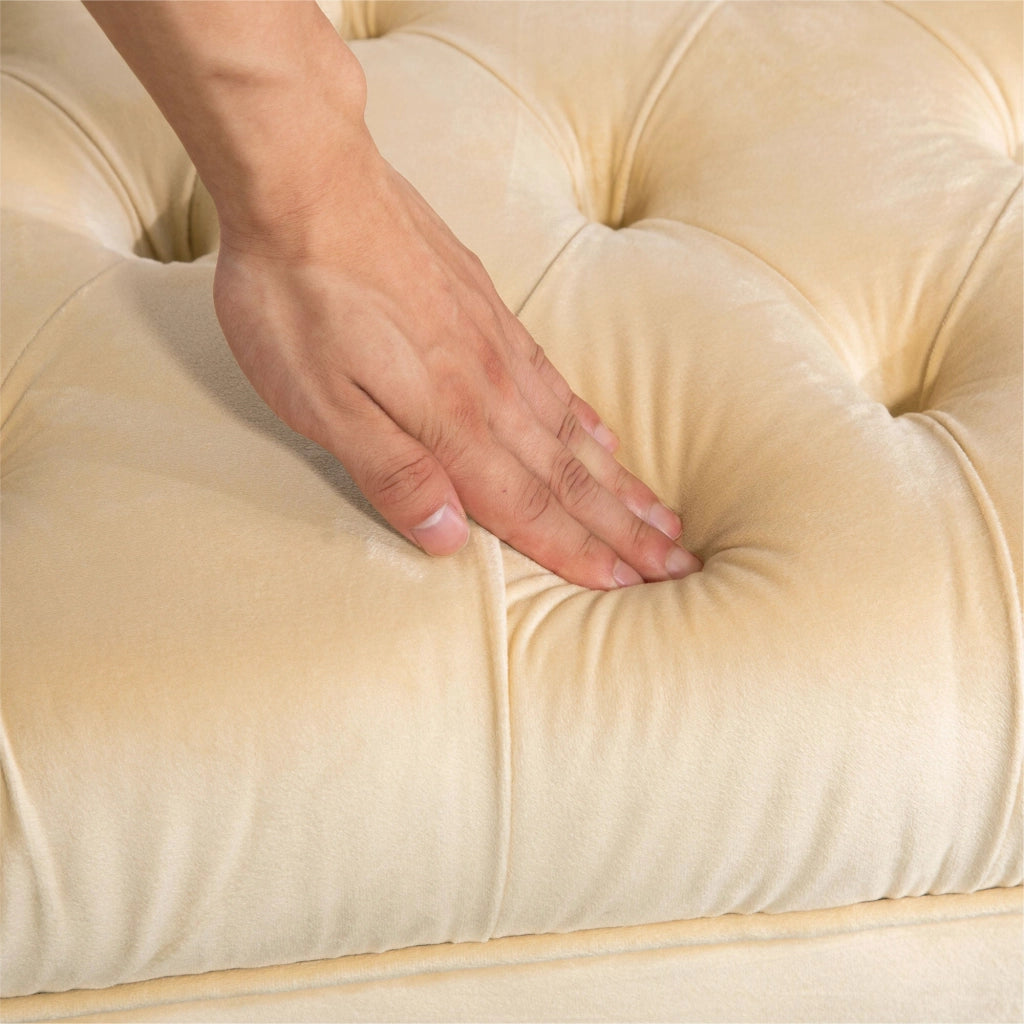 Panca Fondo Letto Imbottita con Rivestimento Trapuntato in Effetto Velluto 118x45x42 cm Beige