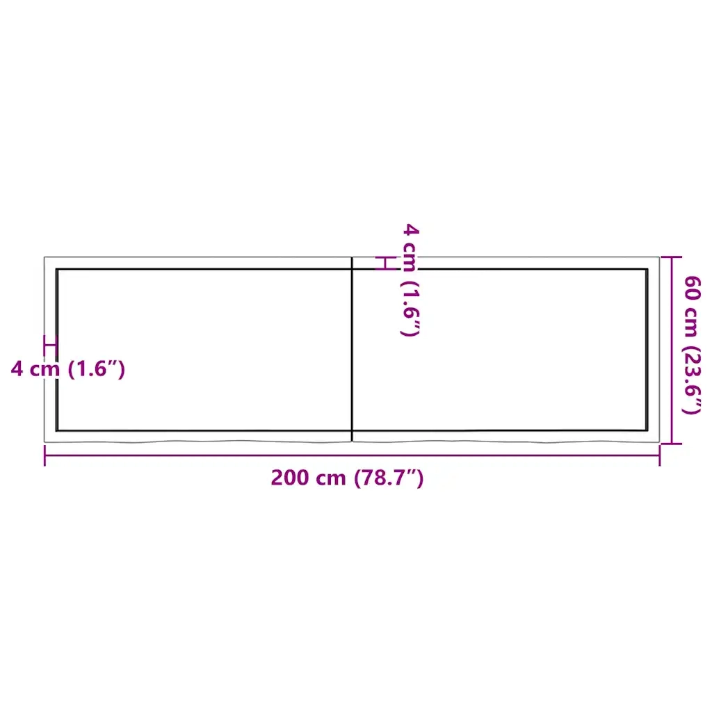 Piano Tavolo Marrone 200x60x(2-6) cm Rovere Massello Trattato 3156463