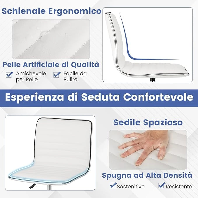 Sedia da Lavoro, Sedia da Ufficio Altezza Regolabile con Sedile Girevole e Ruote Universali, per Scrivania Imbottita, per Conferenze Senza Braccioli, Portata 150 kg