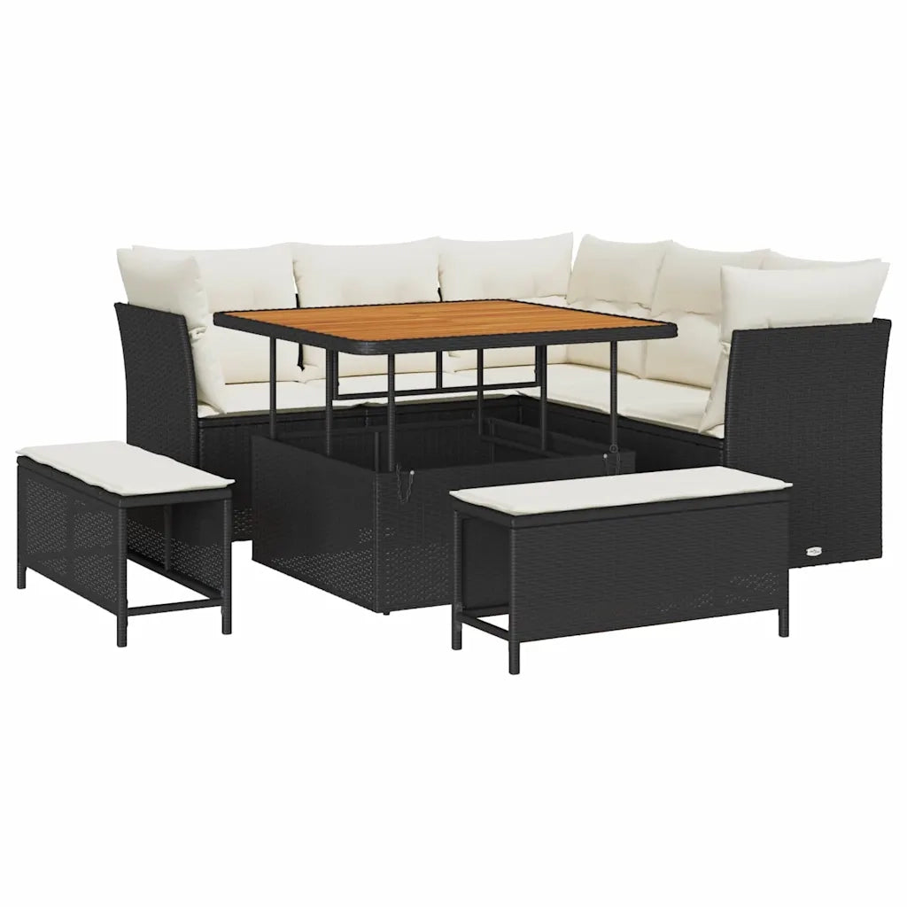Set Divano da Giardino 8 pcs Nero polyrattan
