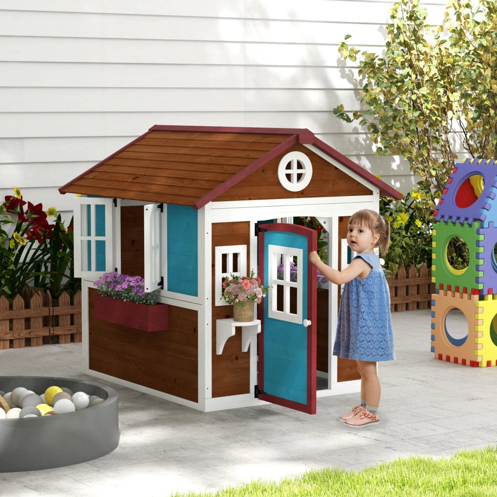 Casetta da giardino per bambini ¨C zephmum ¨C Legno, blu, con finestre e fioriere