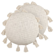Set di 2 cuscini decorativi cotone beige 45 cm rotondi con nappe accessori decorativi moderni boho