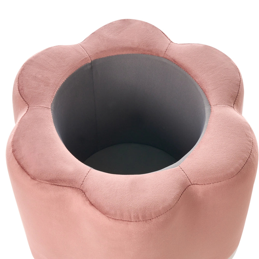 Pouf in velluto rosa con vano portaoggetti motivo floreale per soggiorno e camera da letto stile scandinavo