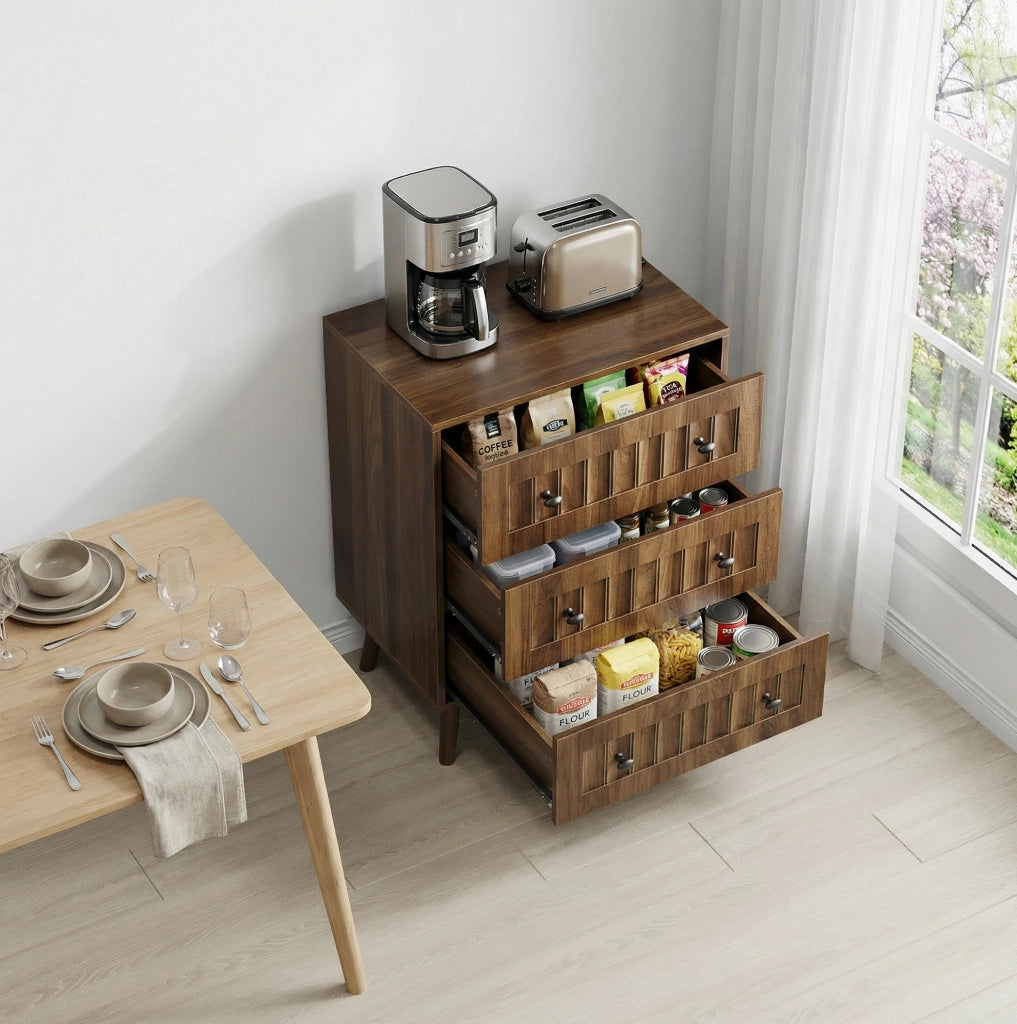Cassettiera 60x40x79 cm con 3 cassetti; struttura stabile in MDF; noce