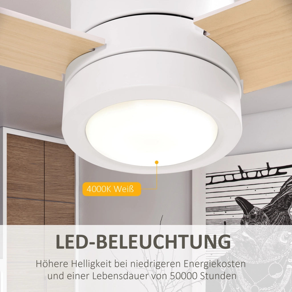 Ventilatore a Soffitto con Luce LED ¨C zephmum ¨C Bianco+Legno Naturale