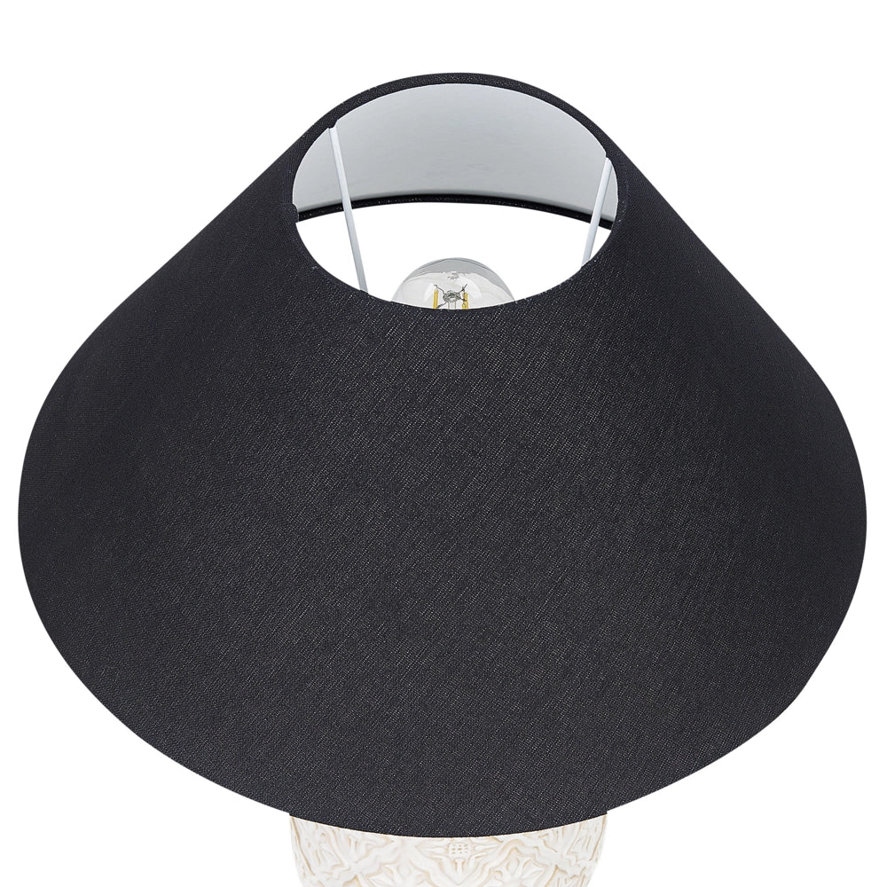 Lampada da tavolo Base in ceramica beige Paralume in tessuto Illuminazione d'ambiente Lampada da tavolo da comodino
