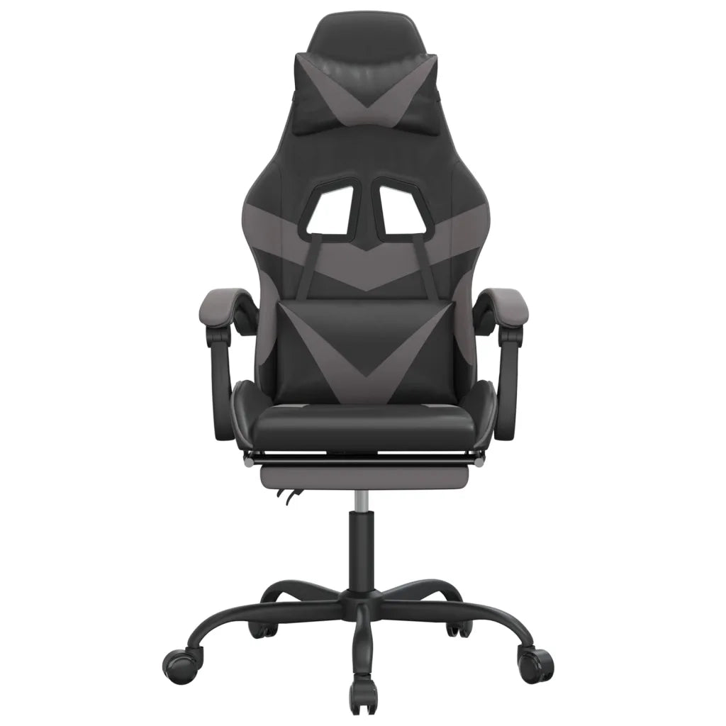 Sedia da Gaming | Sedia da e-sports con Poggiapiedi Nero e Grigio in Similpelle