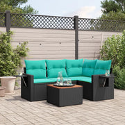 Set Divani da Giardino 5 pz con Cuscini Nero in Polyrattan 3224545