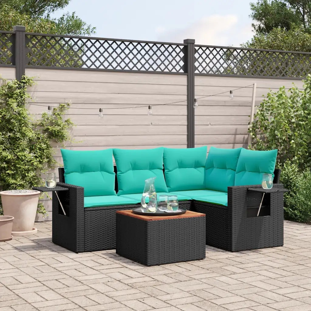 Set Divani da Giardino 5 pz con Cuscini Nero in Polyrattan 3224545