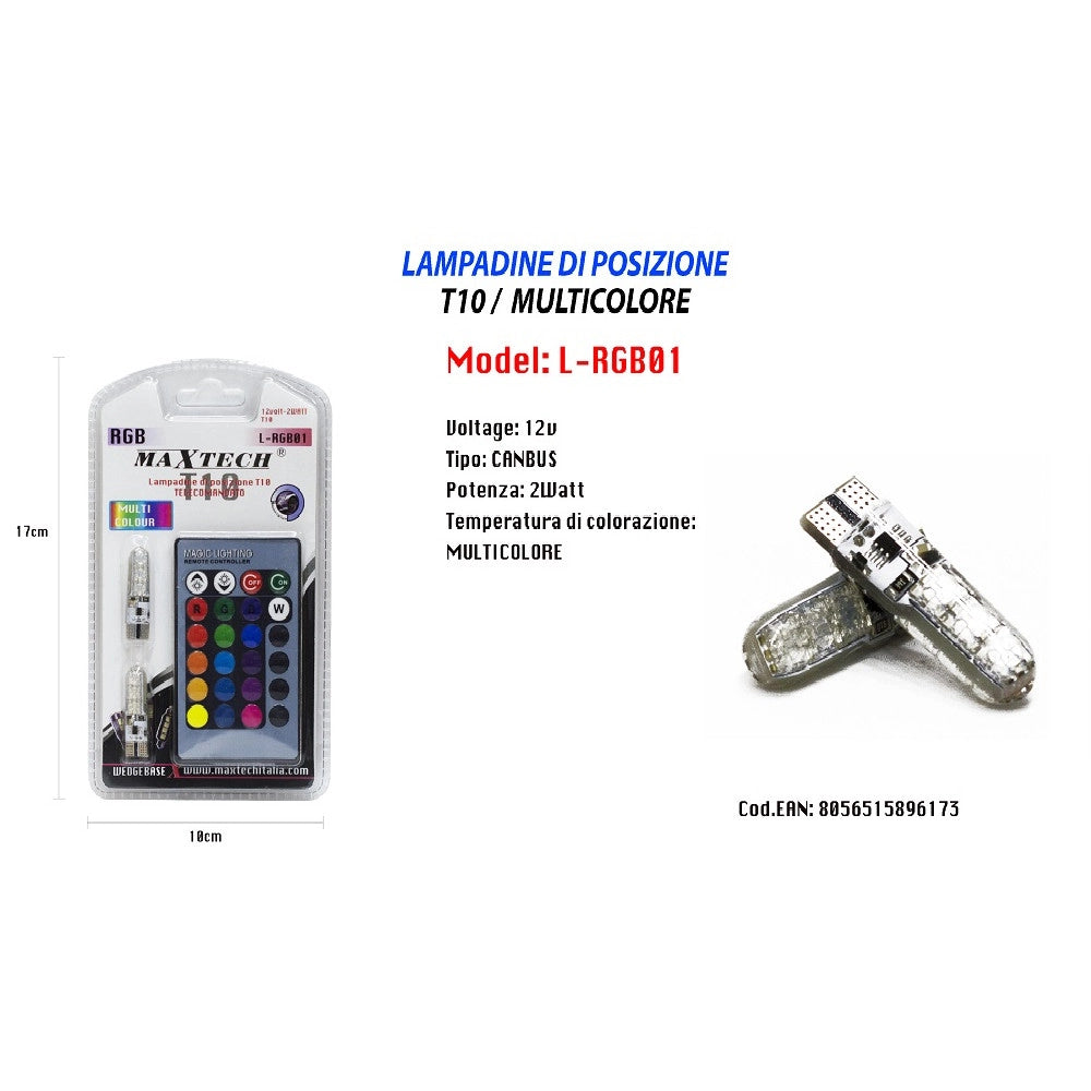 Trade Shop - Lampadine Di Posizione T10 Con Telecomando Rgb Luci Per Auto 12v Maxtech L-rgb01 -