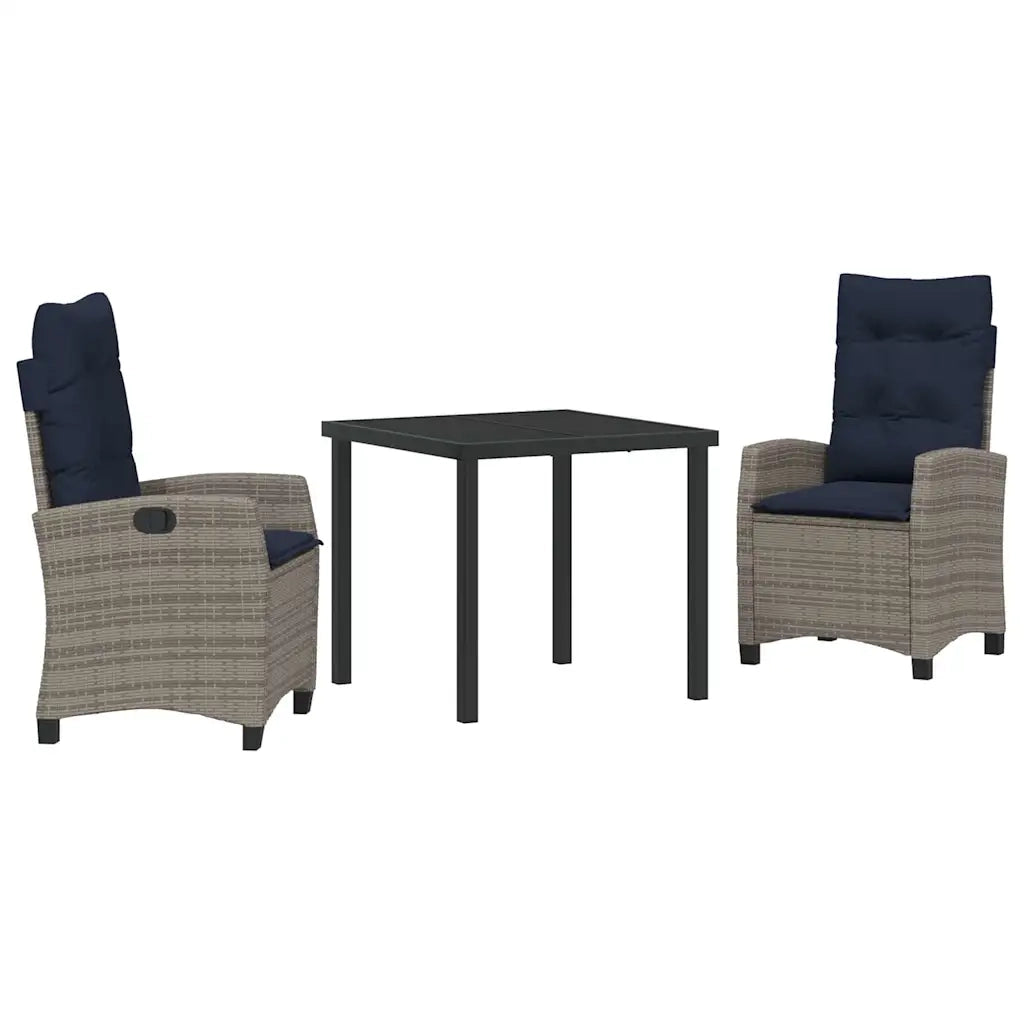 Set da Pranzo per Giardino con cuscino 3 pcs Grigio polyrattan