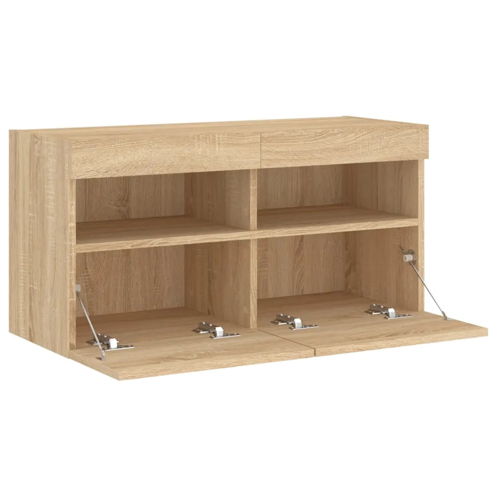 Mobile TV a Parete con Luci LED-Mobile TV a Muro Rovere Sonoma 80x30x40 cm