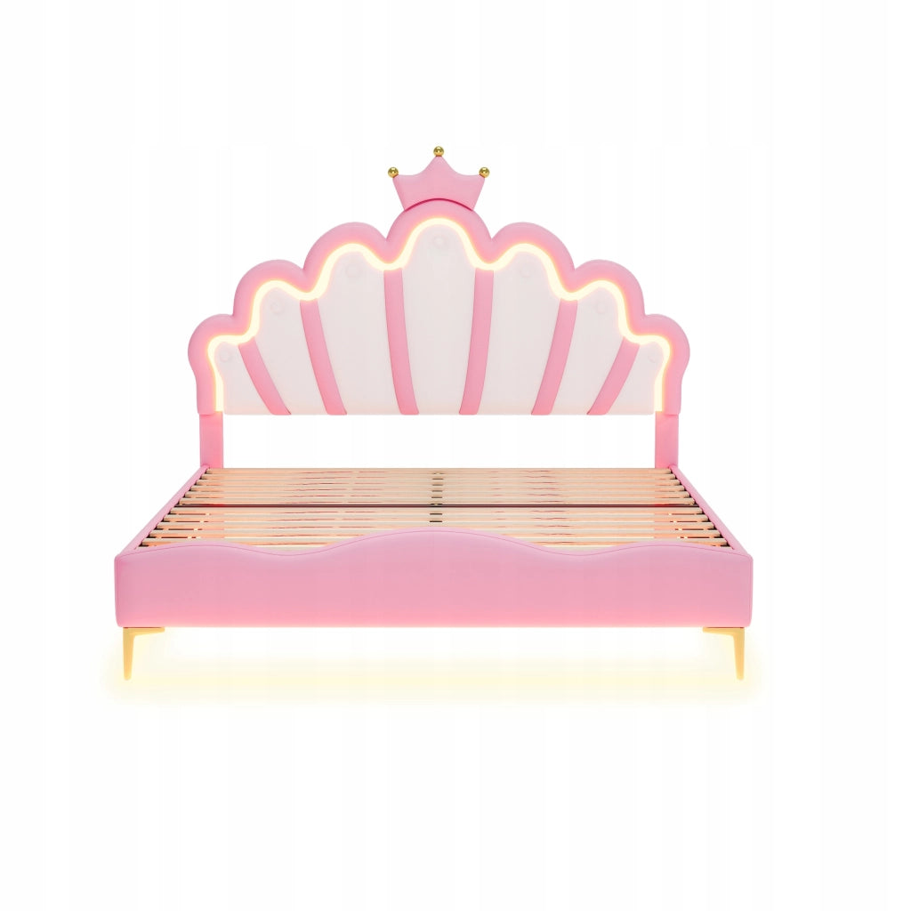 Letto 140x200 rosa con corona e LED - Xylo - Senza materasso