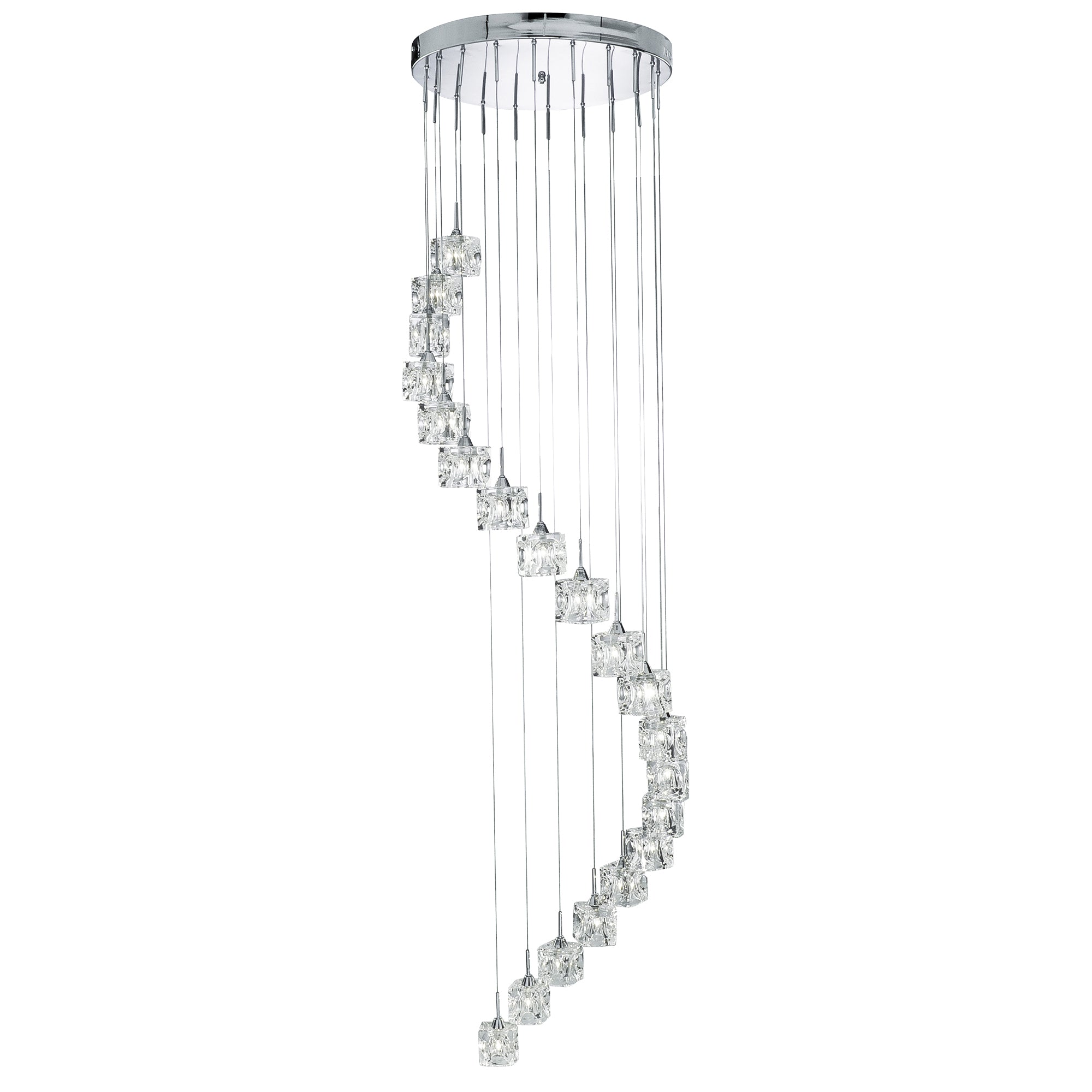 Lampadario Classico Ice Cube Acciaio Cromo Vetro Trasparente Led 3,2W 3000K