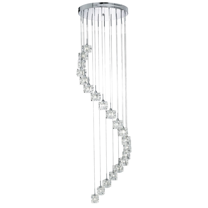 Lampadario Classico Ice Cube Acciaio Cromo Vetro Trasparente Led 3,2W 3000K